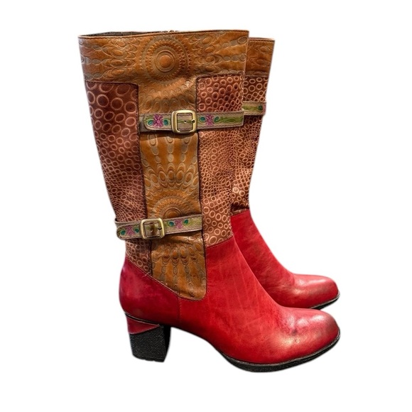 Spring Step L’artiste Carpeverde Knee High Red Chunky Heel Boots Womens size 9.5 - Picture 12 of 13